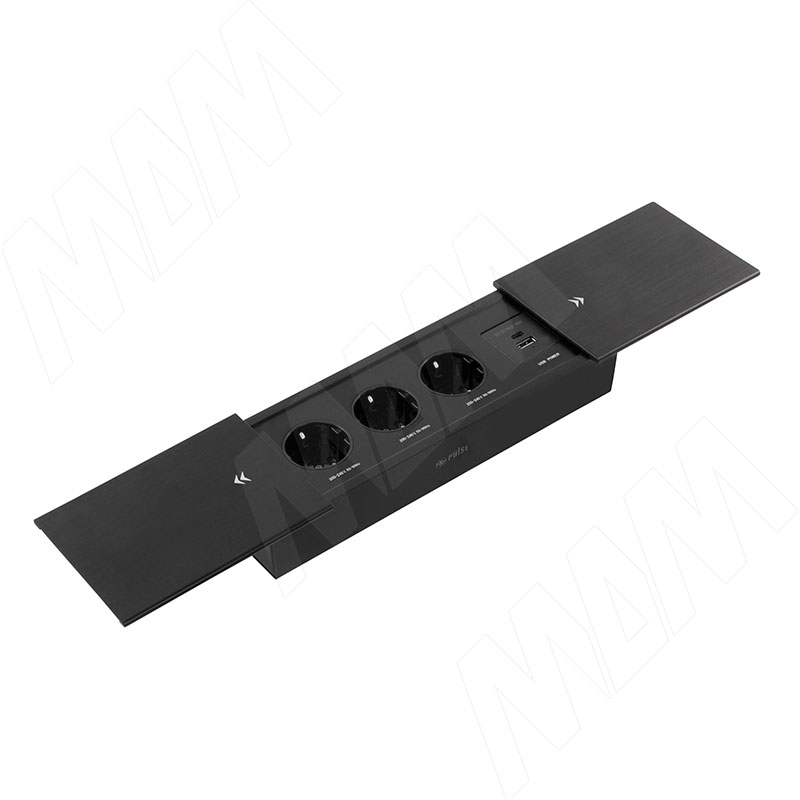 Встроенный блок розеток с USB-разъёмами в столешнице переговорного стола